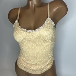 Pudding Y2K Lace Floral Cami Top Cream Beige Lingerie Camisole Tank Coquette XS